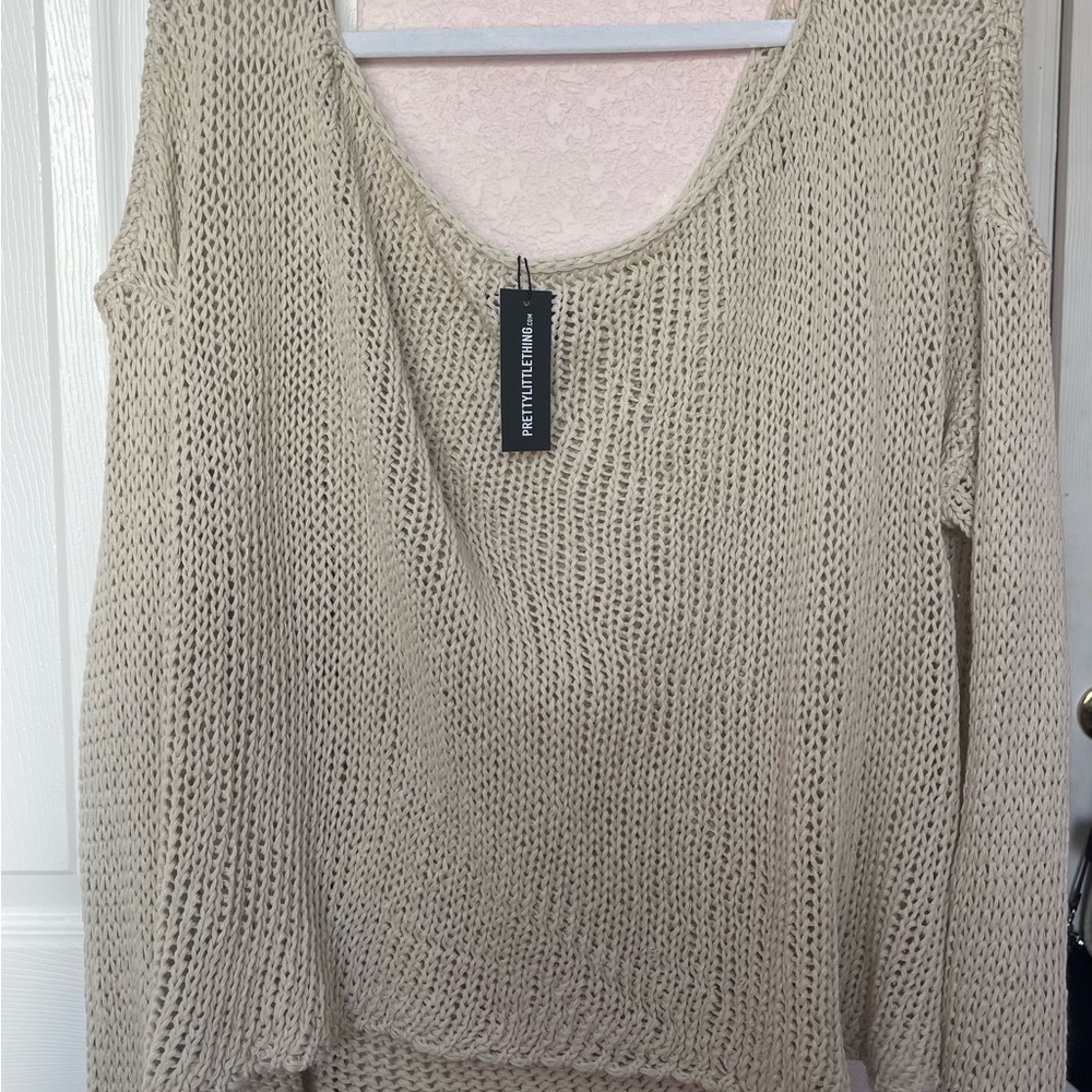 PrettyLittleThing Cream Knit Crew Neck Sweater
